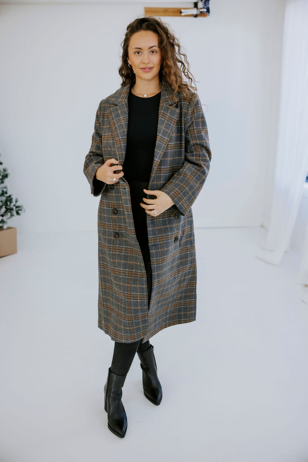 Alan Plaid Double Breasted Long Coat