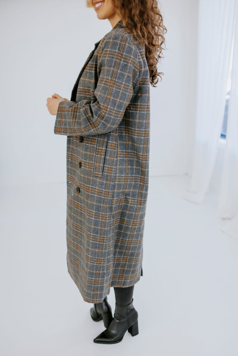 Alan Plaid Double Breasted Long Coat
