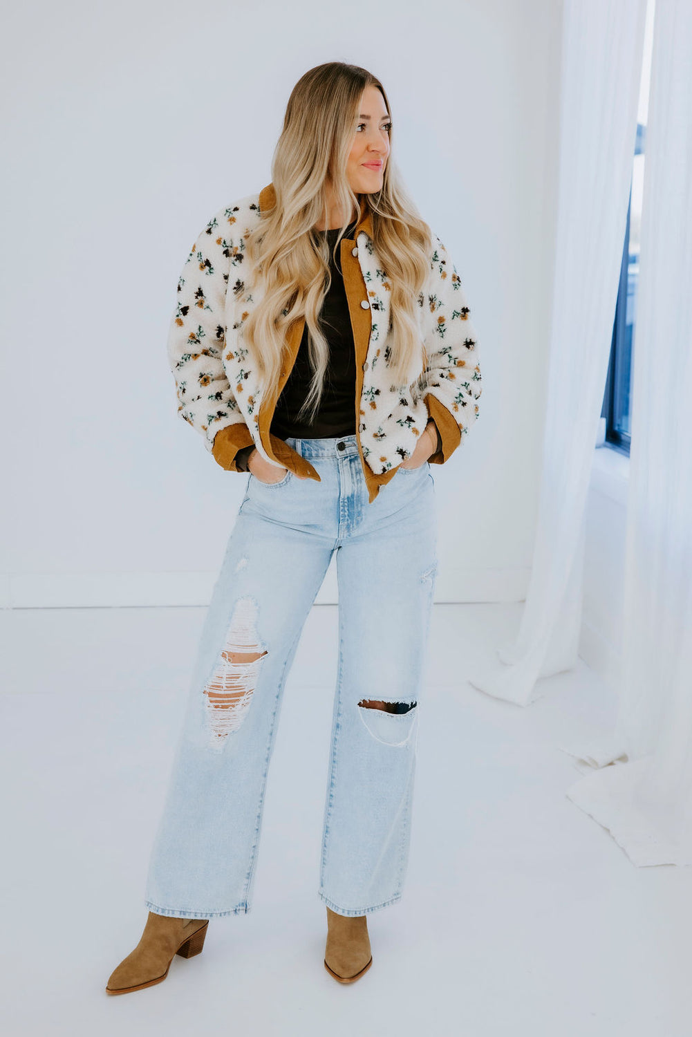 Ryanne Floral Print Sherpa Jacket