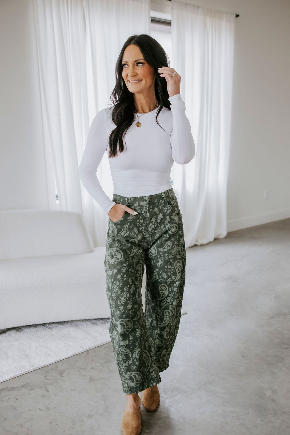 Jenie Paisley Print Barrel Jeans