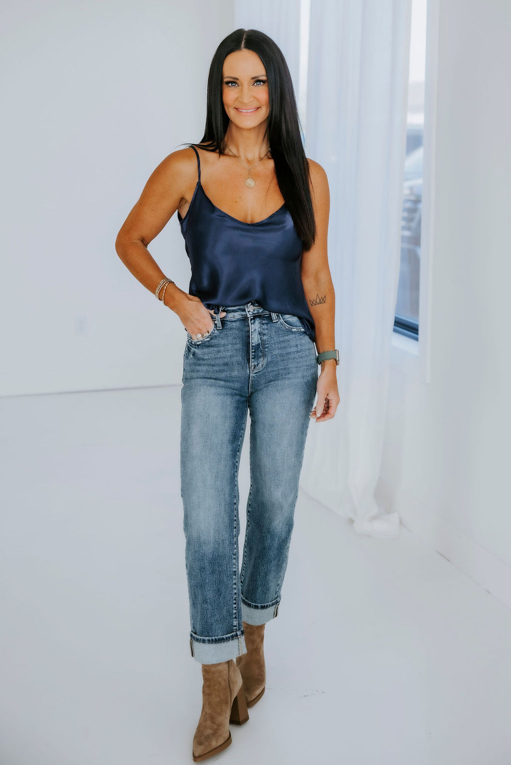 Elliss Satin Spaghetti Strap Top