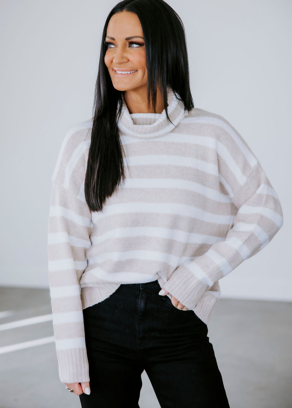 image of Derren Striped Turtleneck Sweater