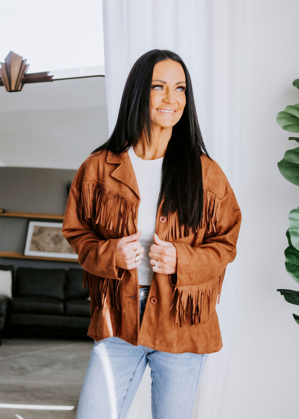 image of Loretta Suede Fringe Jacket