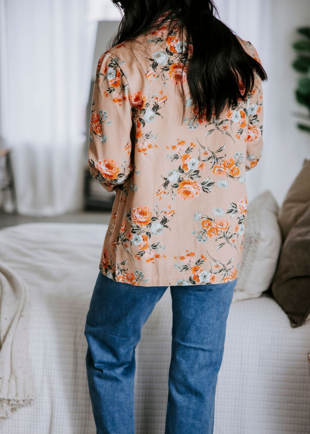 Janae Floral Print Denim Blazer