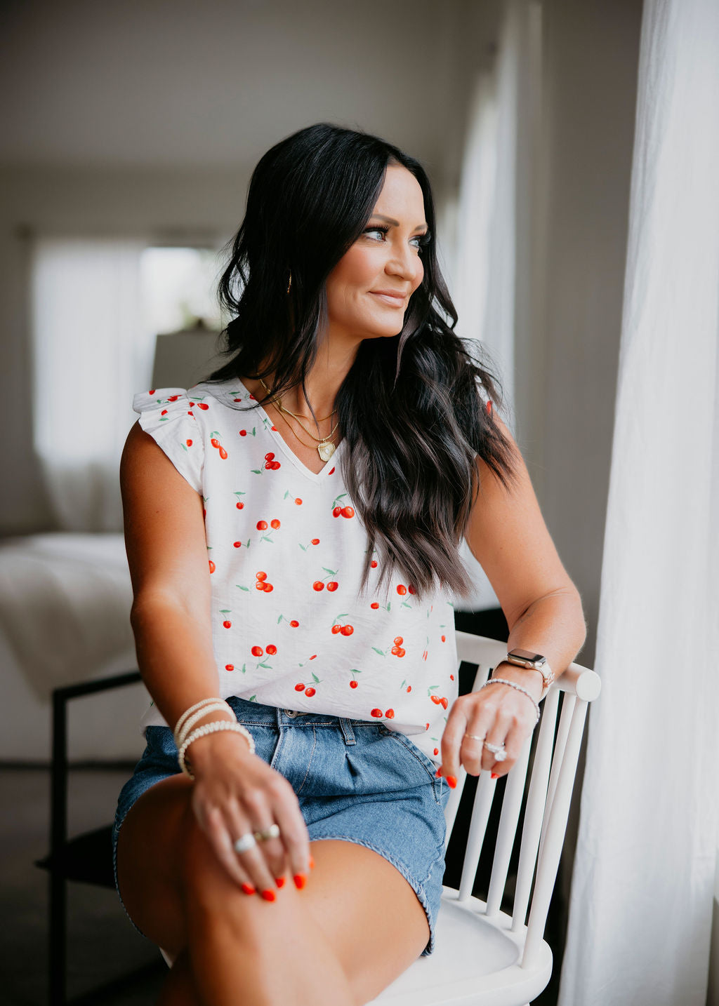 Alix Cherry Print Top