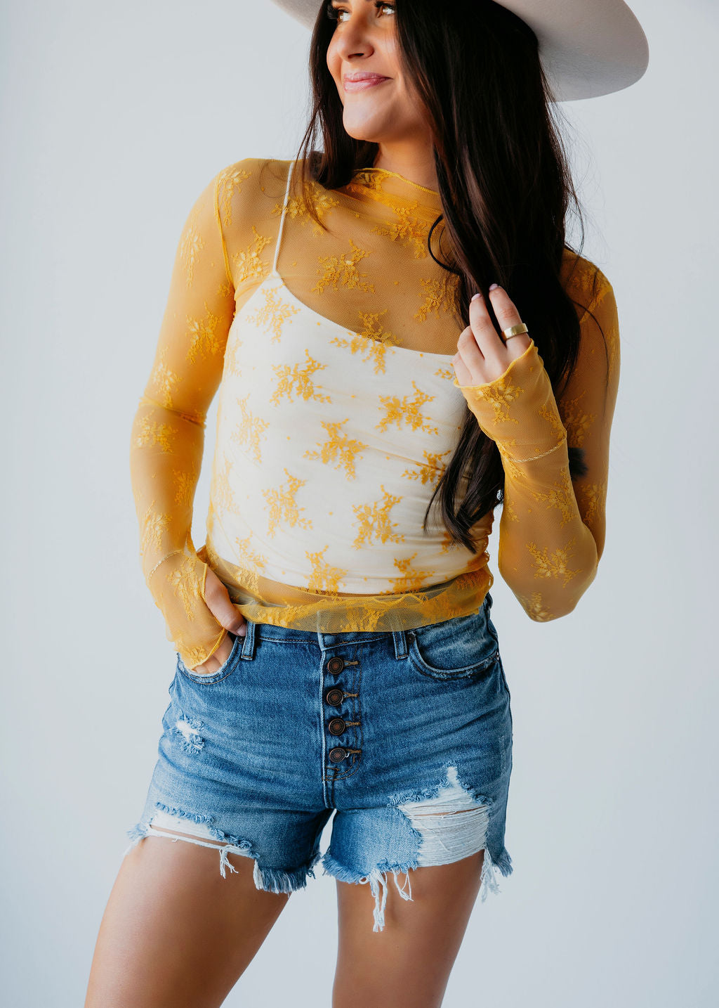 Elaina Mesh Long Sleeve Top