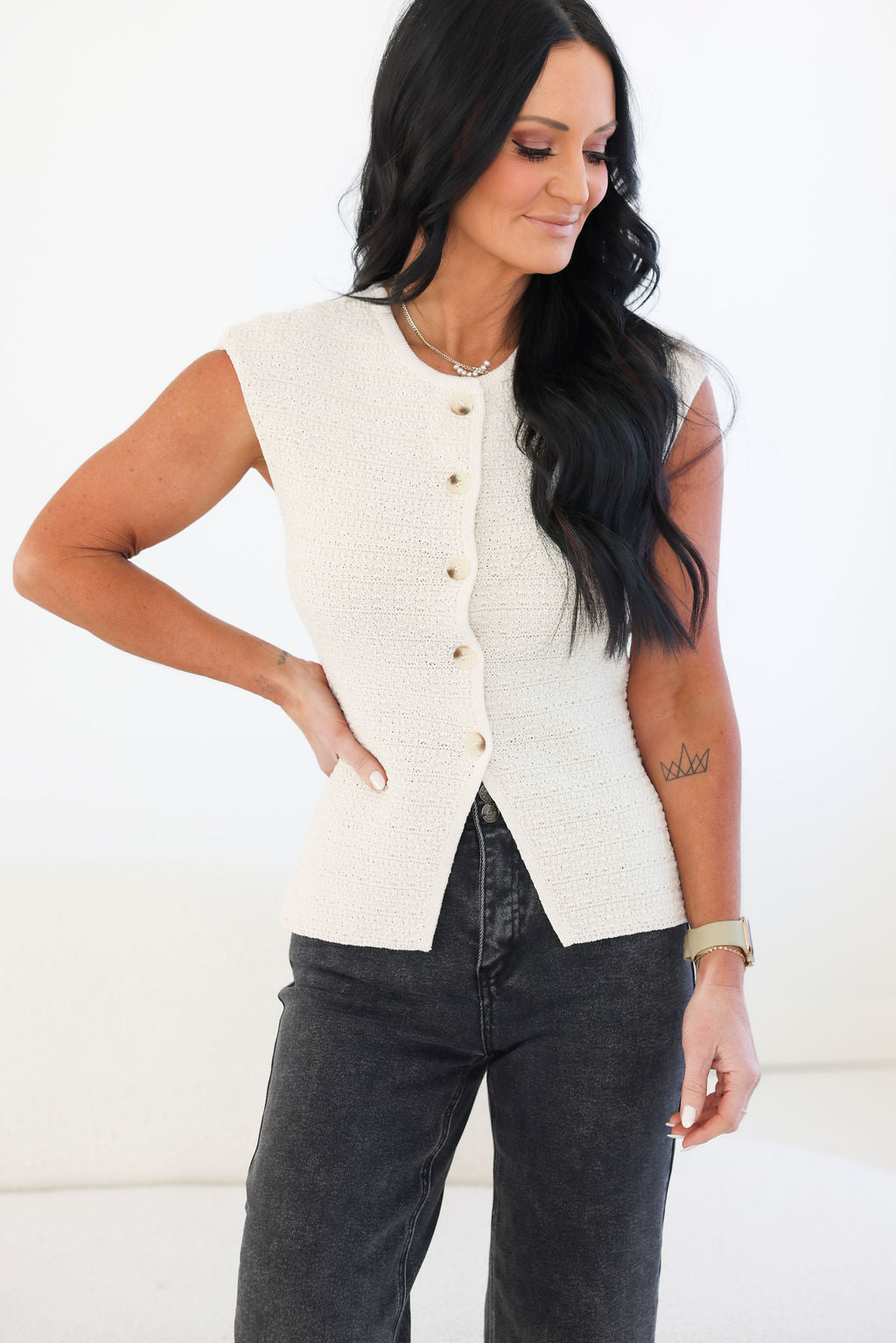image of Mechalle Button Front Knit Top
