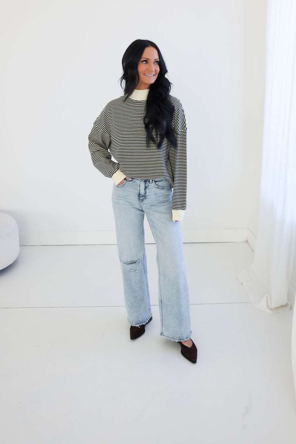 Linney Mock Neck Striped Top