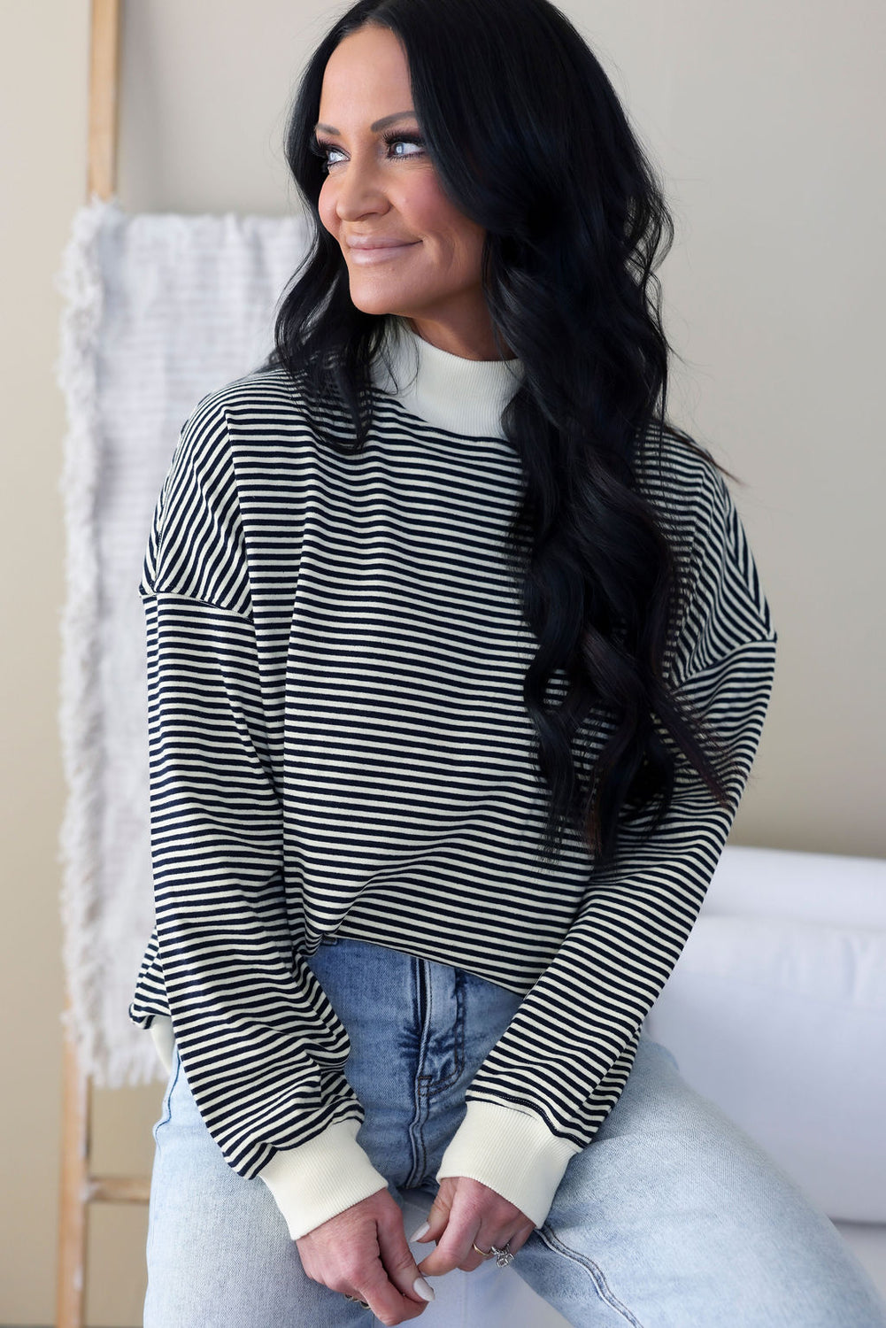 Linney Mock Neck Striped Top