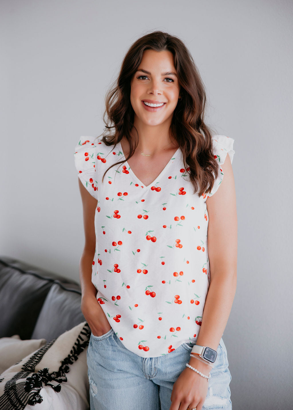 Alix Cherry Print Top