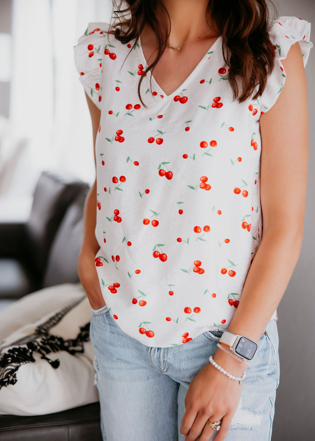 Alix Cherry Print Top