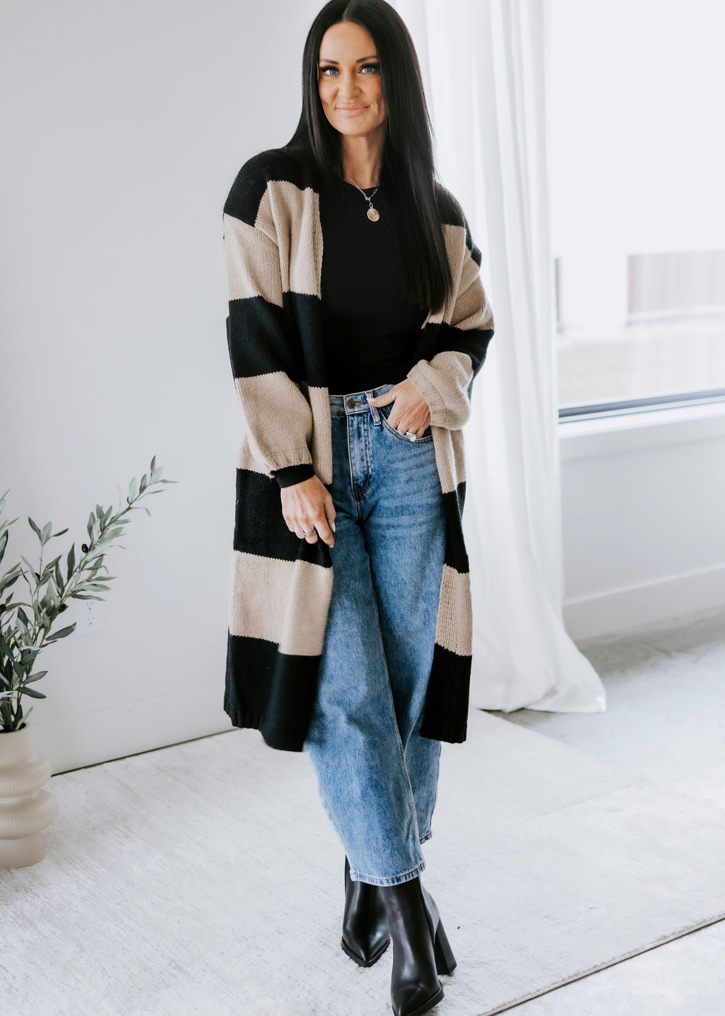 image of Hannah Striped Duster Cardigan