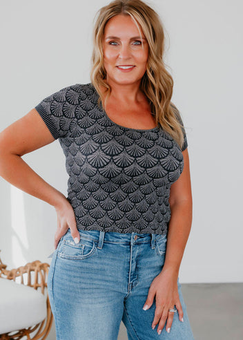 Teri Textured Scoop Neck Tee