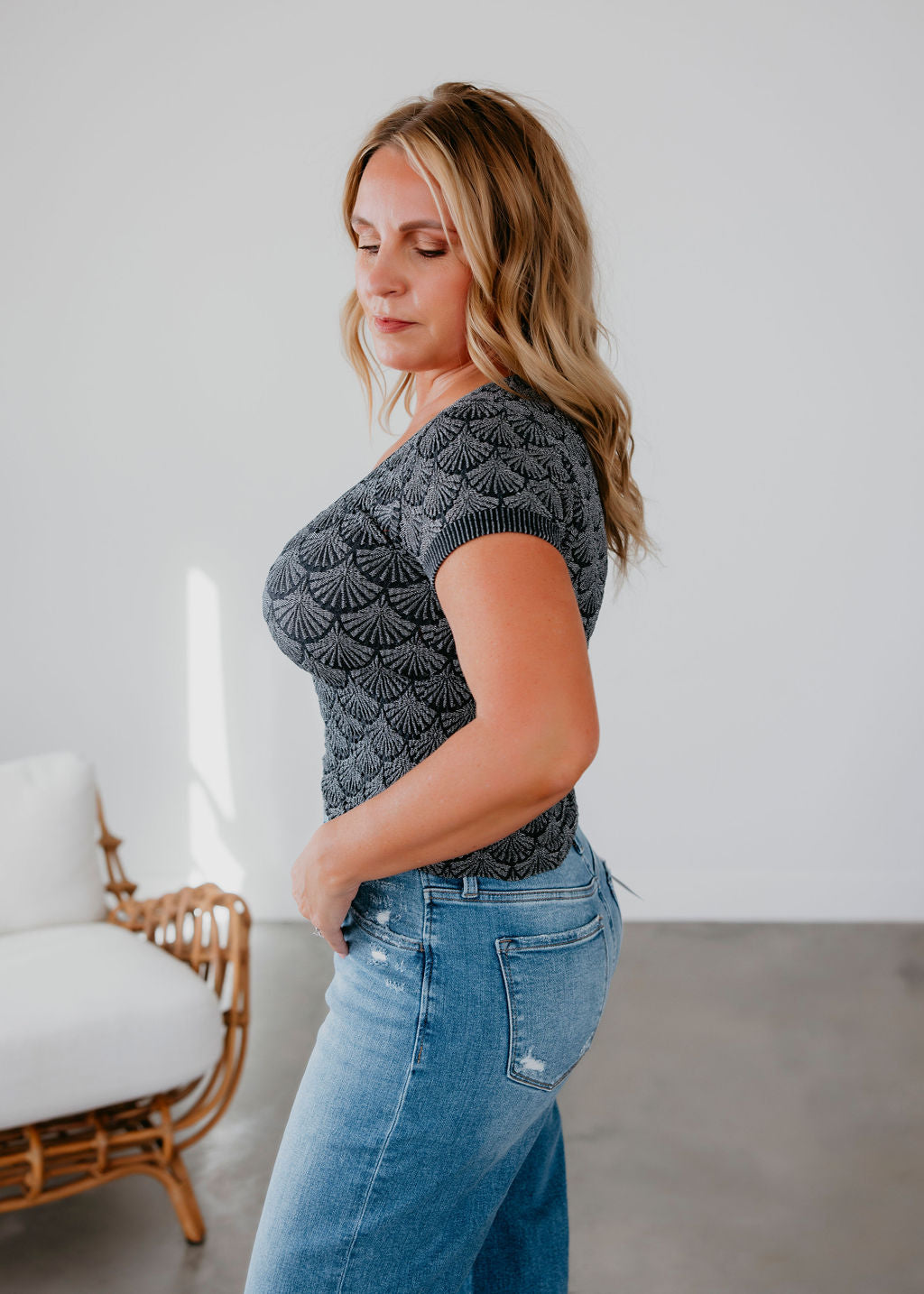 Teri Textured Scoop Neck Tee