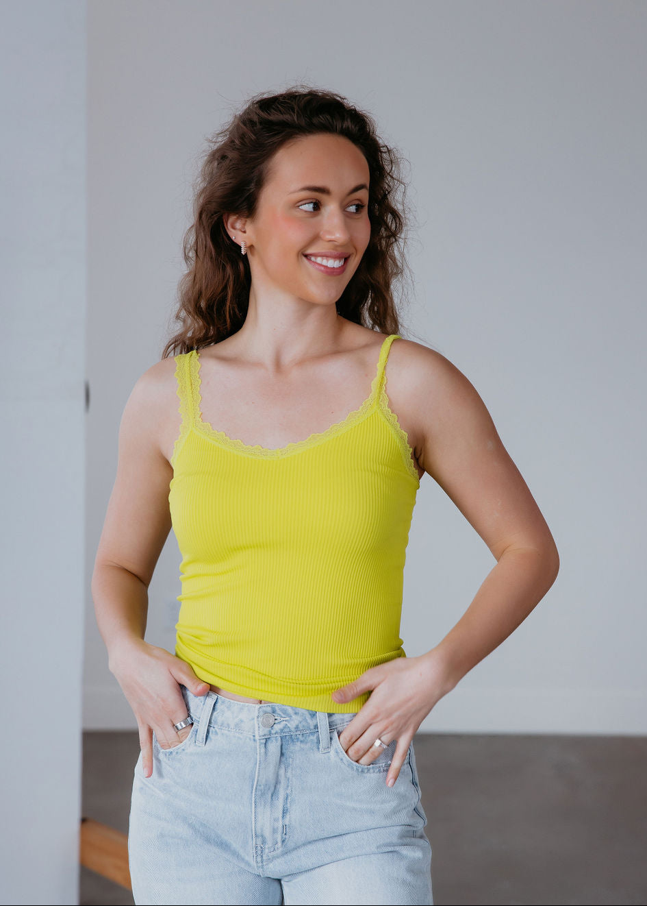 Andy Ribbed Lace Trim Tank
