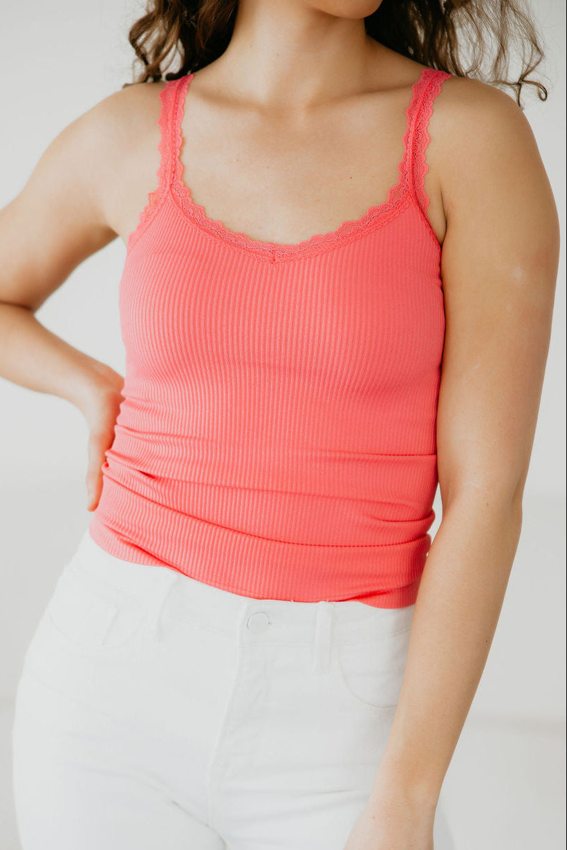 image of Andy Ribbed Lace Trim Tank