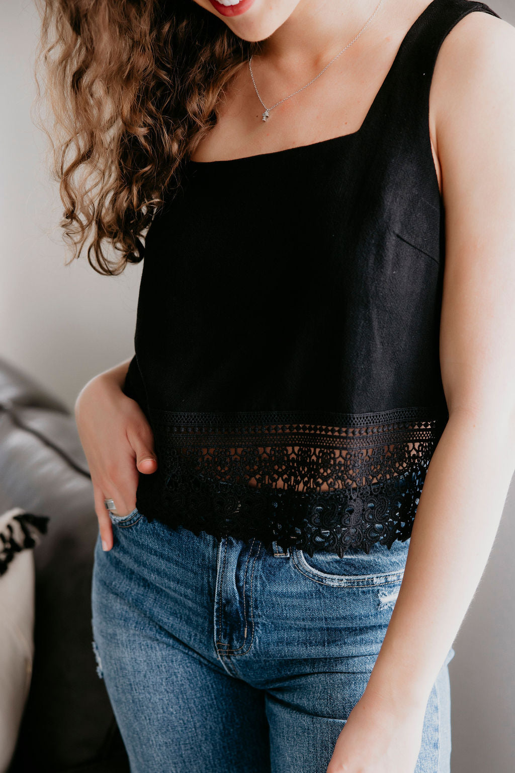 image of Caden Lace Trim Tank