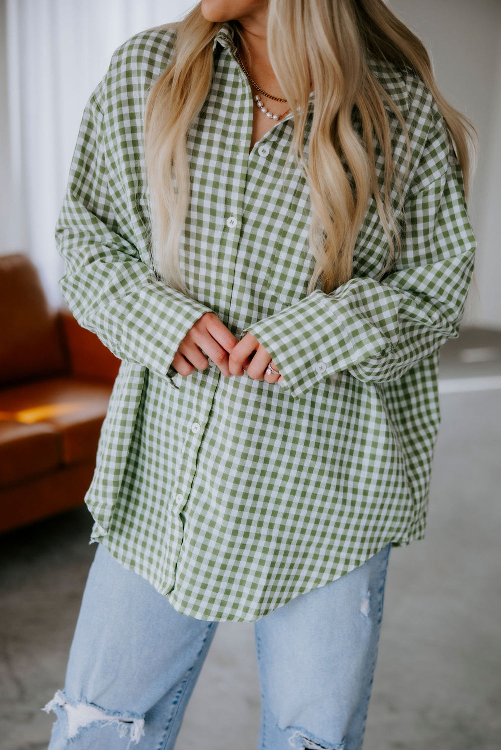 Britten Gingham Button Down Top
