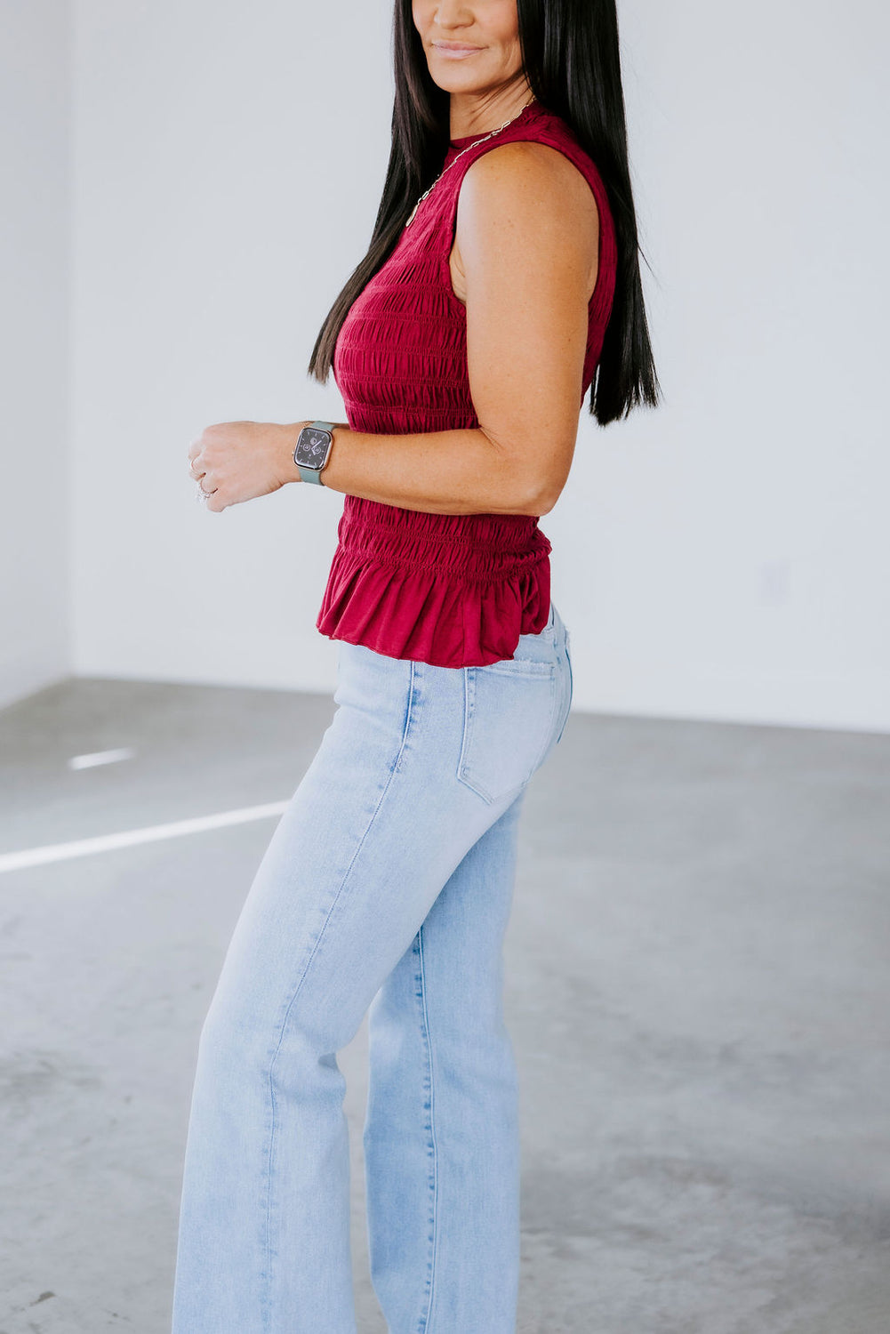 Carah Smocked Ruffle Tank