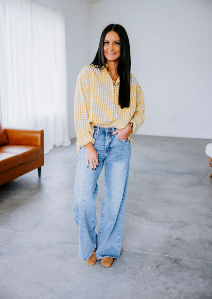 Britten Gingham Button Down Top product view