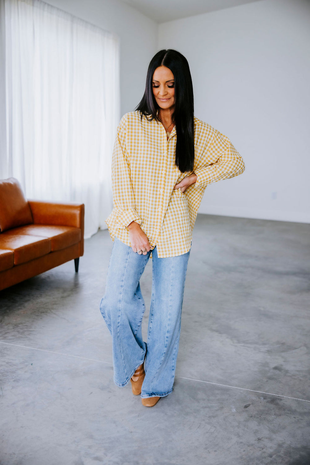 Britten Gingham Button Down Top