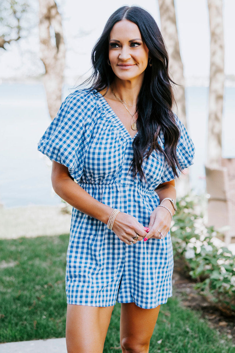 image of Honor Gingham Print Romper