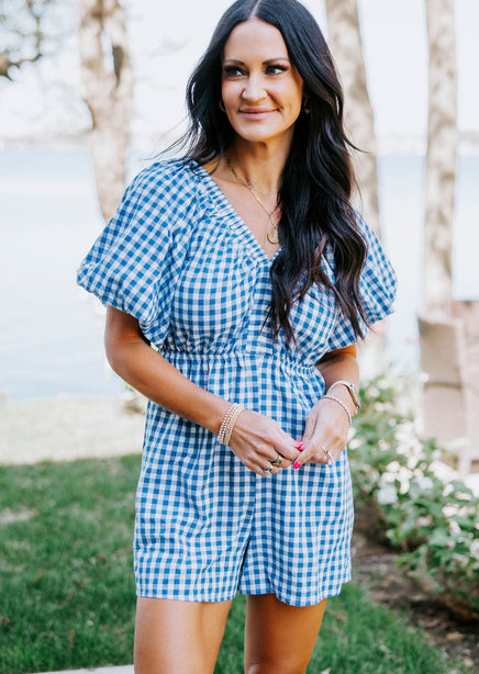 Honor Gingham Print Romper product view