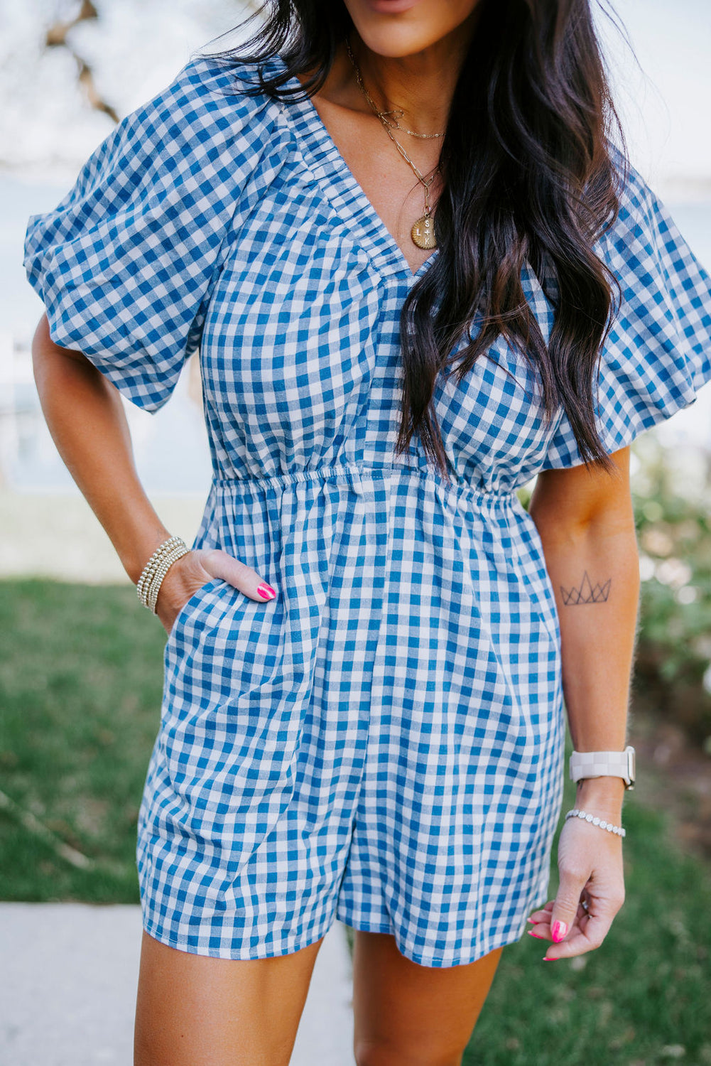 Honor Gingham Print Romper
