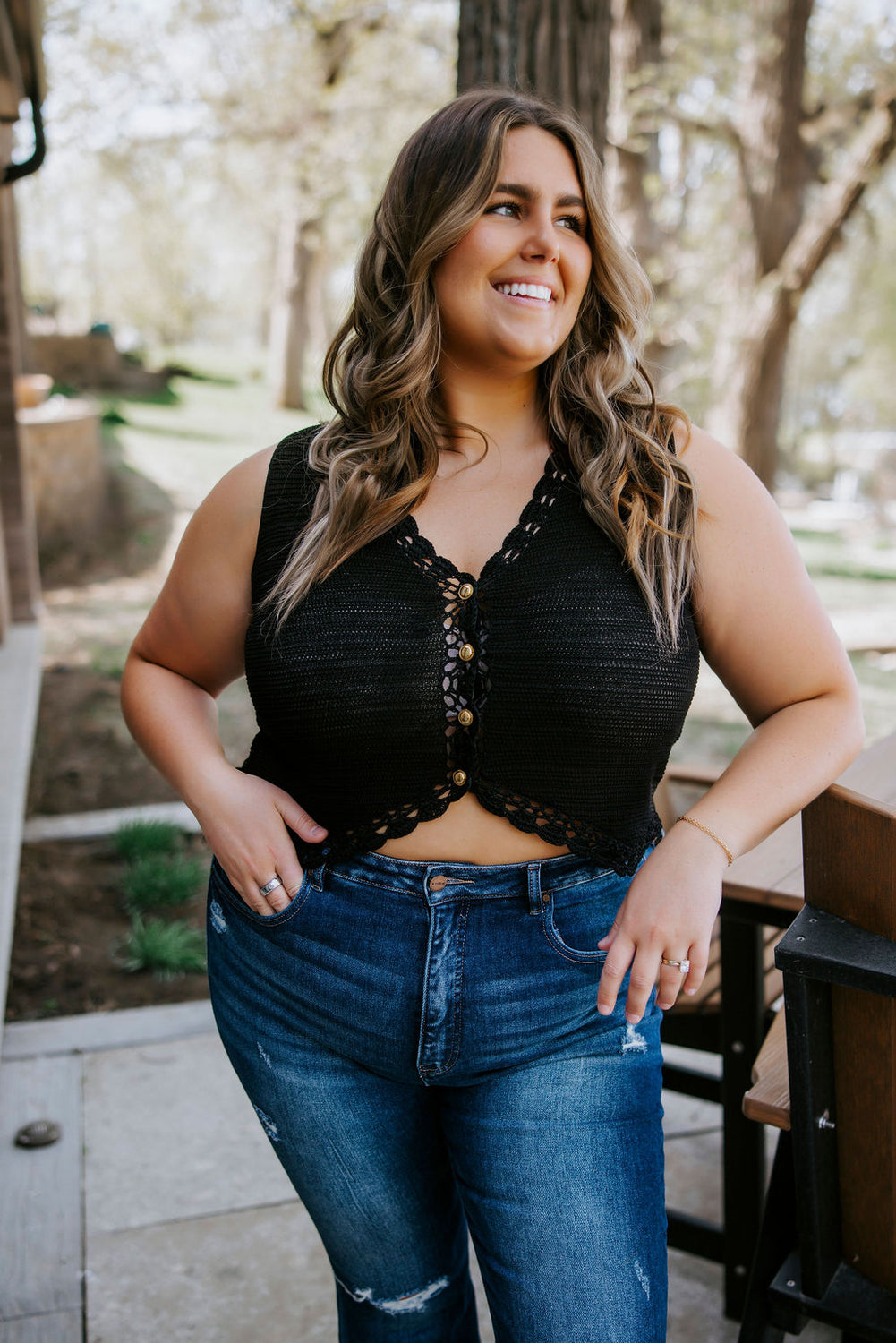 Cari Crochet Button Down Vest