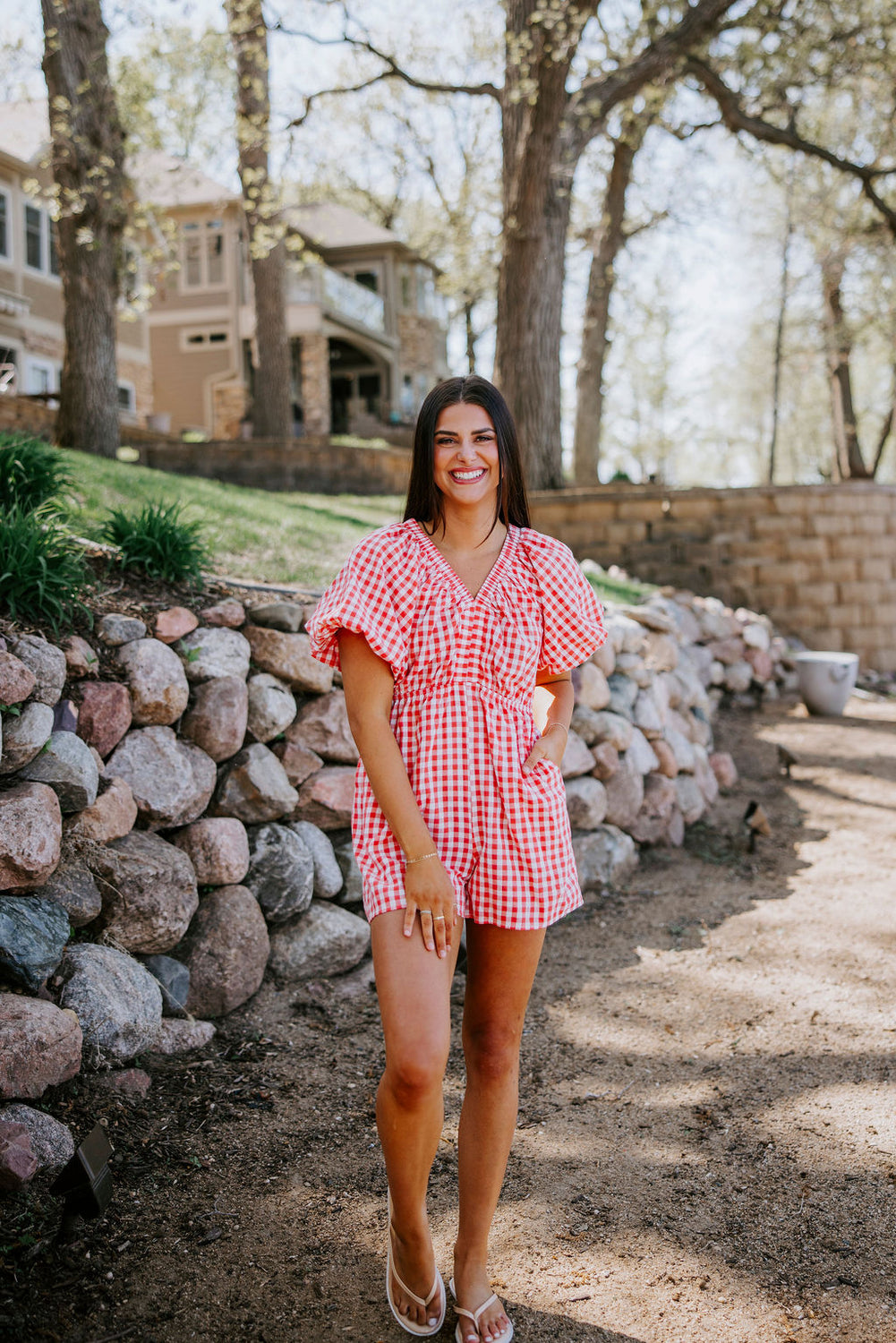 Honor Gingham Print Romper