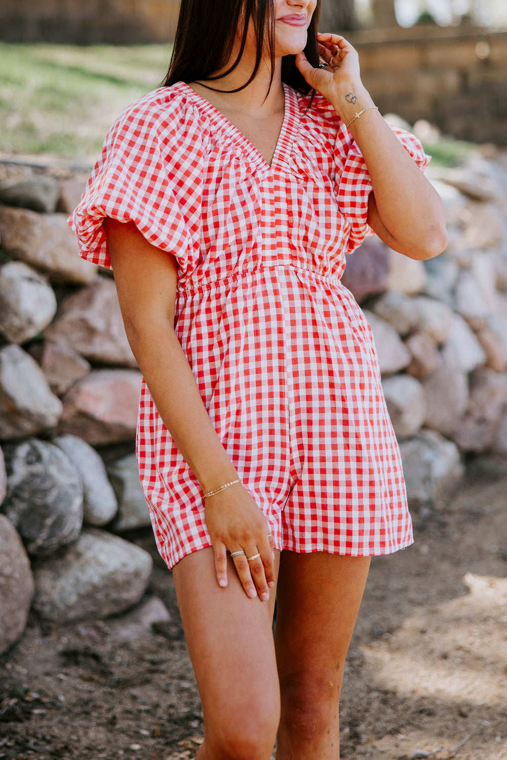 Honor Gingham Print Romper