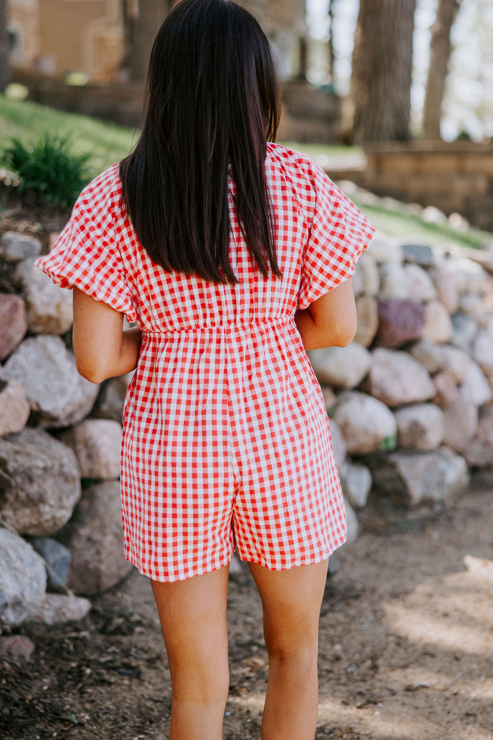Honor Gingham Print Romper