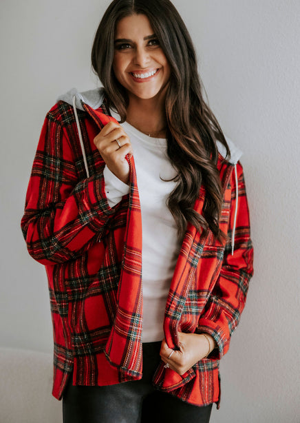 Noelle Hooded Plaid Shacket product view