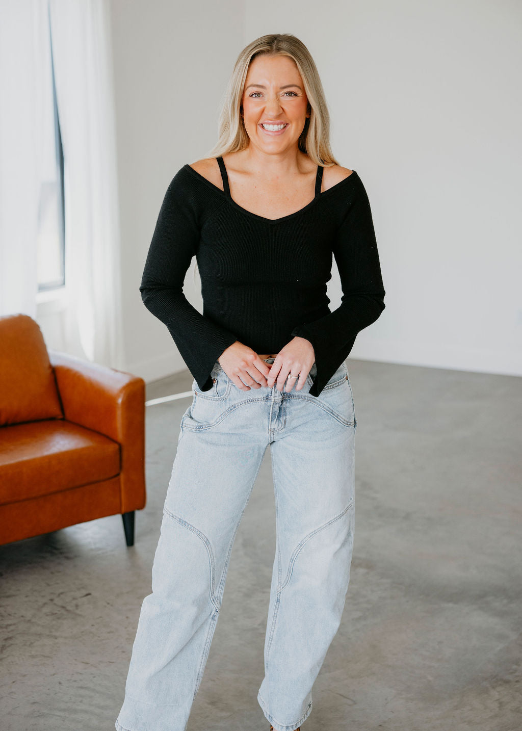 Antoni Knit Off Shoulder Top