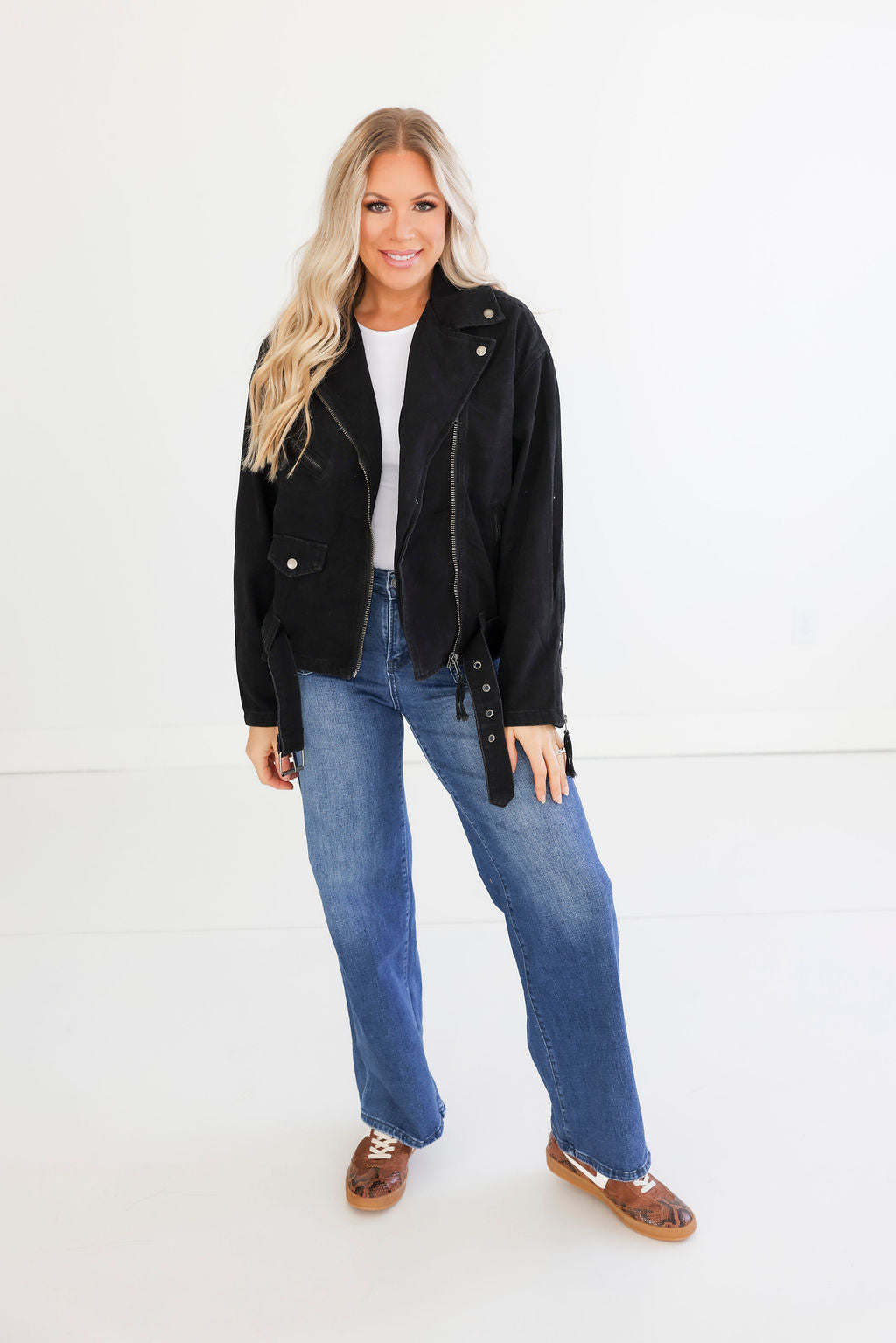 image of Paint The Town Denim Moto Jacket