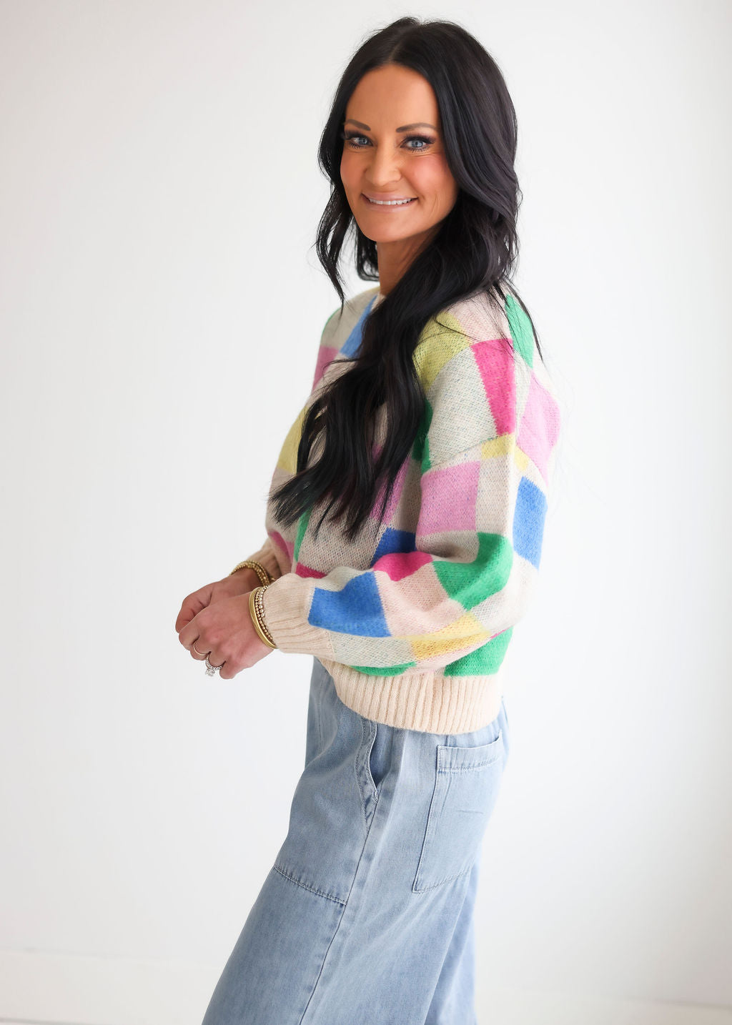 Taryn Checkered Knit Sweater