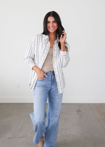 Rowena Striped Button Top product view