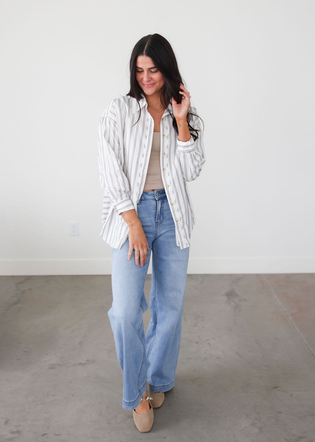 Rowena Striped Button Top