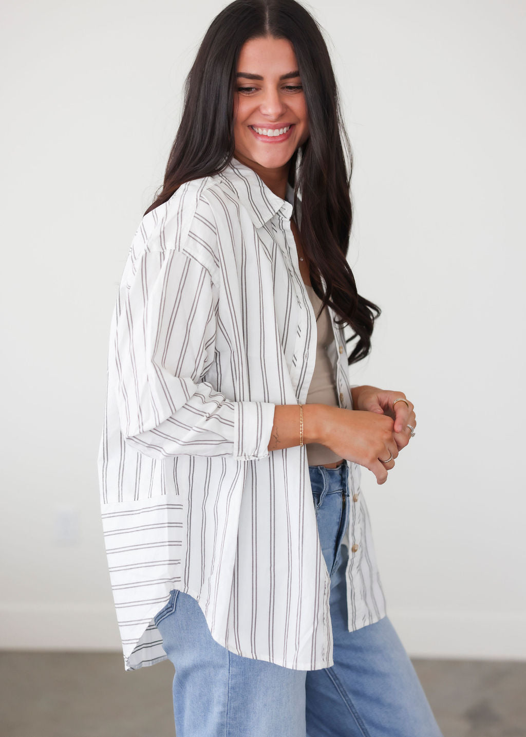 Rowena Striped Button Top