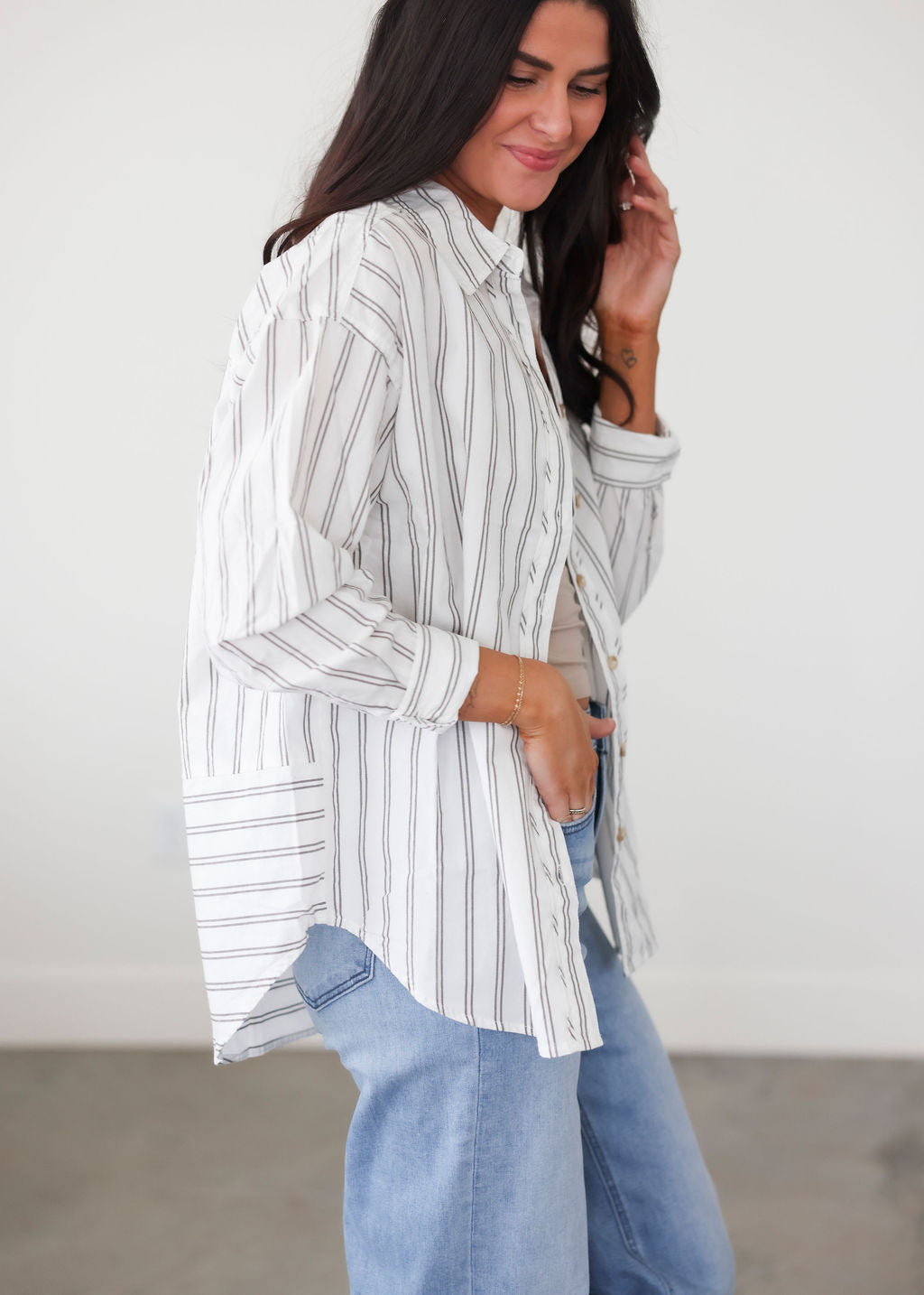 Rowena Striped Button Top