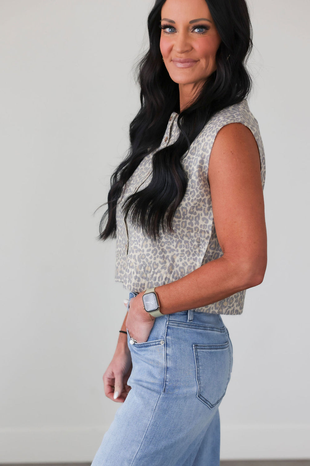 Krissy Leopard Button Front Top