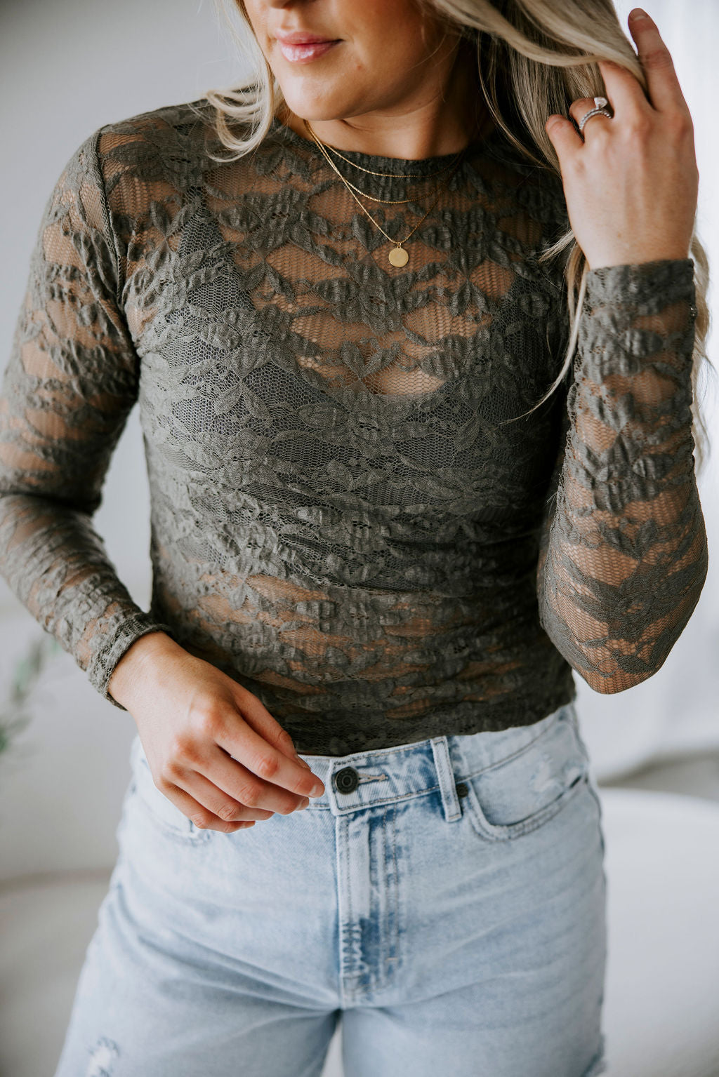 image of Kattie Floral Textured Mesh Top